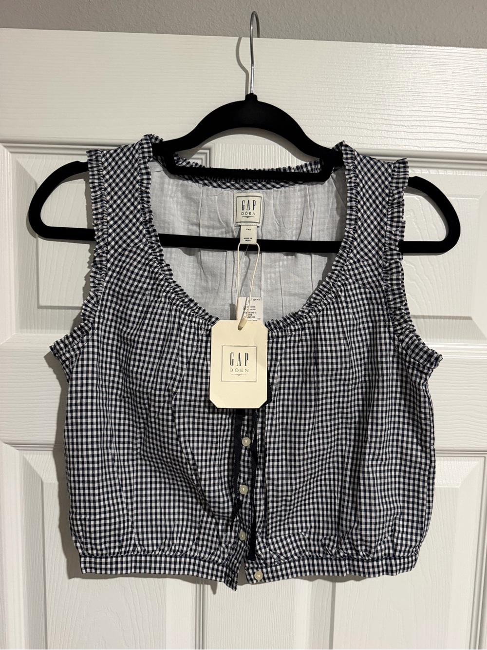 GAP Gingham Black & White Button-Front Tank